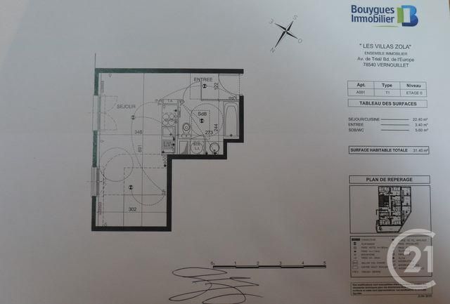 Appartement F1 à louer - 1 pièce - 31.4 m2 - VERNOUILLET - 78 - ILE-DE-FRANCE - Century 21 Les Deux Rives