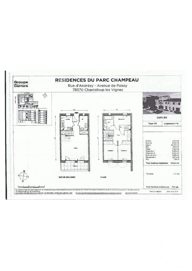 Appartement F3 à vendre - 3 pièces - 74.7 m2 - CHANTELOUP LES VIGNES - 78 - ILE-DE-FRANCE - Century 21 Les Deux Rives