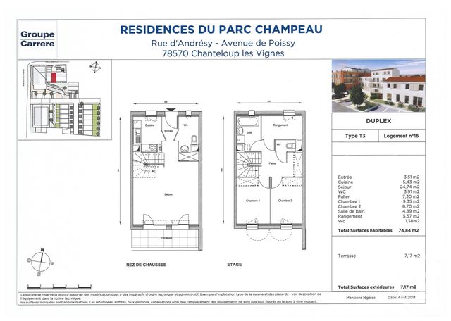 Appartement F3 à vendre - 3 pièces - 74.7 m2 - CHANTELOUP LES VIGNES - 78 - ILE-DE-FRANCE - Century 21 Les Deux Rives
